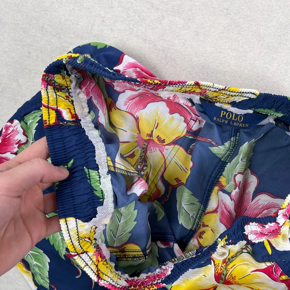 Polo Ralph Lauren Mens Navy Blue Hibiscus Floral Tropical Swim Trunks Size Large